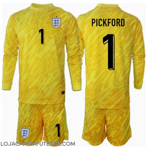 Camisa de Futebol Inglaterra Jordan Pickford #1 Goleiro Equipamento Secundário Infantil Europeu 2024 Manga Comprida (+ Calças curtas)
